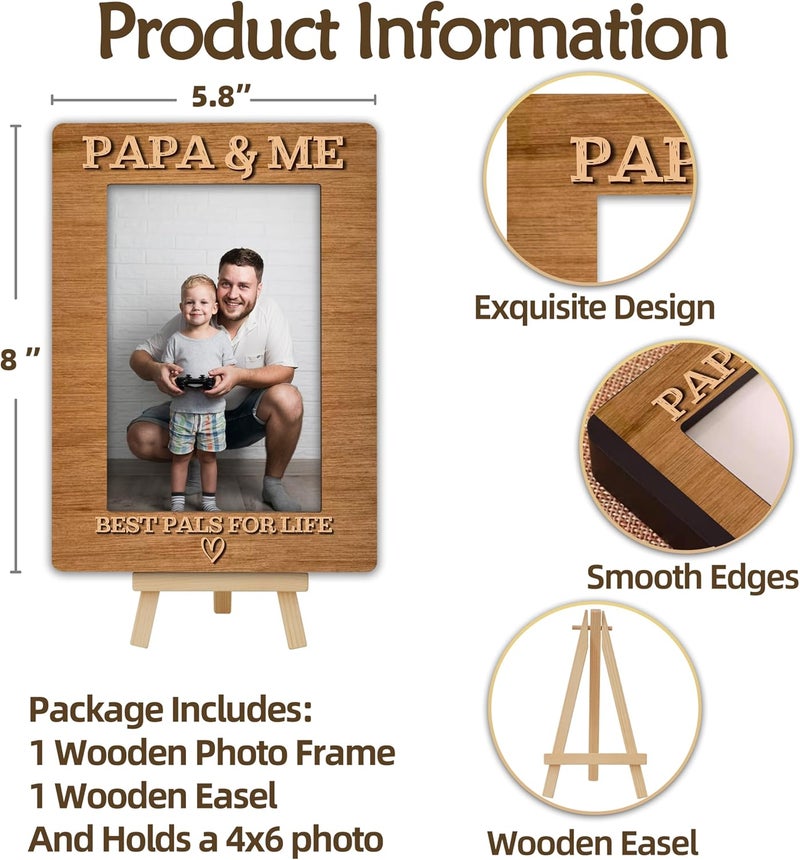 OXRUN Papa & Me Picture Frame, Father's Day Gifts Wooden Photo Frame with Easel, Display Photo Insert, 4x6 Picture Frame for Tabletop Display - A18 - Image 2
